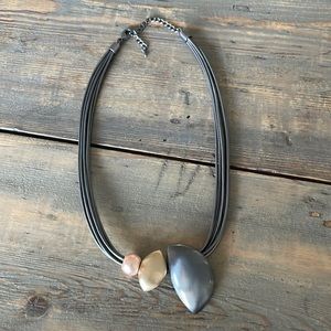 Unique Gray Leather & Metal Necklace
